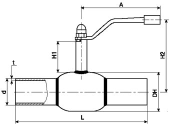 Чертеж Крана Broen Ballomax газовый полнопроходный Ду32 Ру/Рраб 40/12 под приварку, Траб=-40/+100 с ручкой