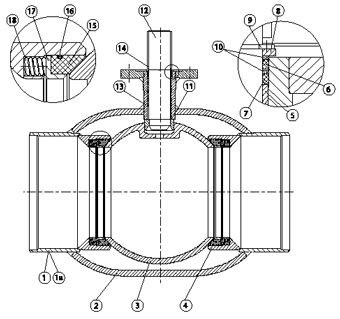 Материалы Крана Broen Ballomax газовый Ду500 Ру25/12 под приварку с ISO-фланцем, Траб=-40/+80 под привод и редуктор