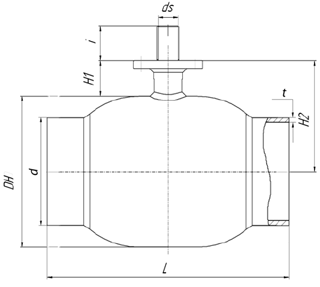 Чертеж Крана Broen Ballomax газовый 71.102 под приварку с ISO-фланцем, под редуктор и привод