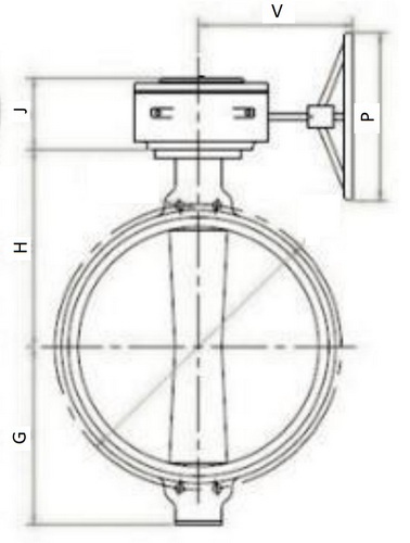 Затвор дисковый поворотный Benarmo Ду250 Ру10/16 чугунный диск и корпус, межфланцевый, уплотнение - EPDM, с редуктором