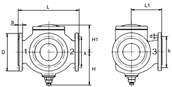 Чертеж Клапан регулирующий трехходовой M3F Ду125 Ру10 фланцевый