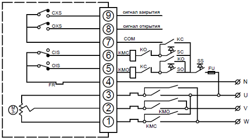 Электрическая схема подключения QT-N-EM-O1-380VAC-У1