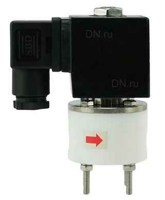 Клапан электромагнитный соленоидный двухходовой DN.ru-VS2W-803 V-NC-50 (НЗ) Ду50 (2 дюйм) Ру1 корпус - PTFE с антикоррозийным покрытием, уплотнение - VITON, резьба G, с катушкой 24В