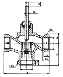 Чертеж Клапан регулирующий RV-102 Ду32 с резьбой и приводом PTN 