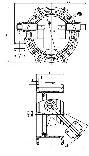 Клапан обратный Tecofi CP4243 Ду1000 Ру16 фланцевый, поворотный, с противовесом, корпус - чугун, диск - чугун