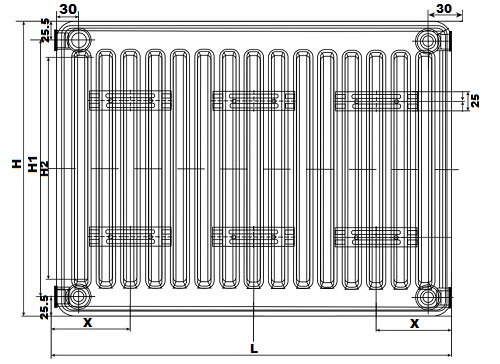 Радиаторы Oasis Pro PN 21-2 200x400-3000 мм настенные, панельные, присоединение резьбовое - 1/2″, подключение - нижнее, цвет - белый RAL 9016, корпус - сталь