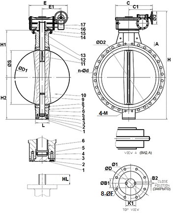 Затвор поворотный дисковый межфланцевый ABRA BUV-VF826D серии G Ду1200 Ру16 чугунный, EPDM, с редуктором
