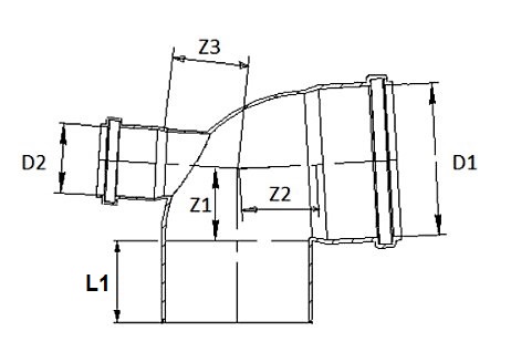 Отвод полипропиленовый 87° Дн110 с фронтальным выходом Дн50 Политэк для внутренней канализации