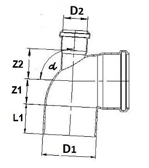 Отвод полипропиленовый 87° Дн110 с прямым выходом Дн50 Политэк для внутренней канализации