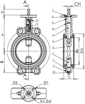 Затвор дисковый поворотный Tecofi VPI 4448 Ду250 Ру16 с электроприводом ГЗ-ОФ-400/14М, 380В
