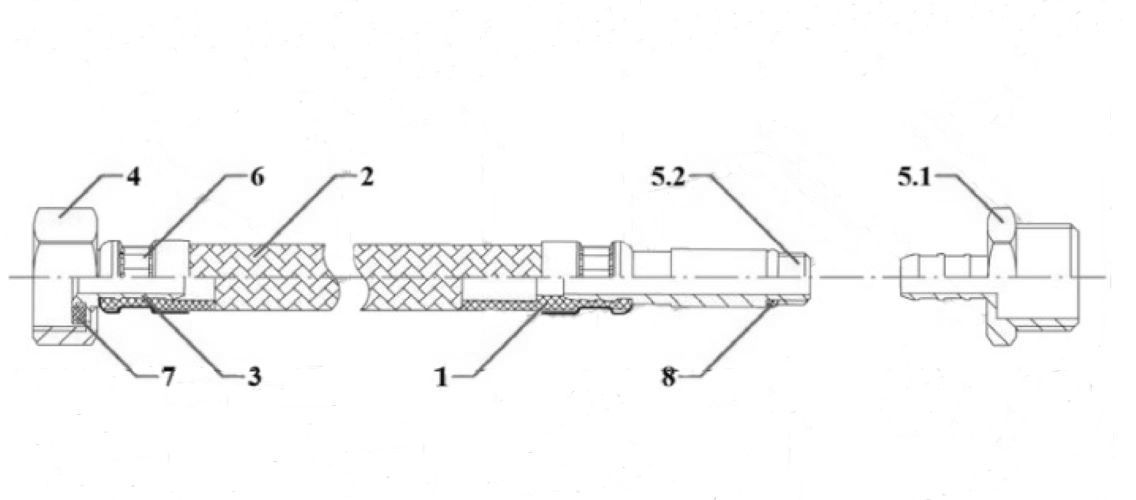 Гибкая подводка для смесителя AQUALINE Ру5 со стальной накидной гайкой 1/2″, оплетка - нейлон с ПВХ-покрытием, длина - 2м, гайка / штуцер, резьба внутренняя-наружная