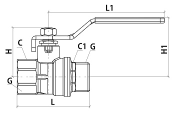 Эскиз Кран шаровой 1103 Aquasfera Standard 2″ Ду50 Ру16 полнопроходной, никелированный, внутренняя/наружная резьба, ручка-рычаг (1103-06)