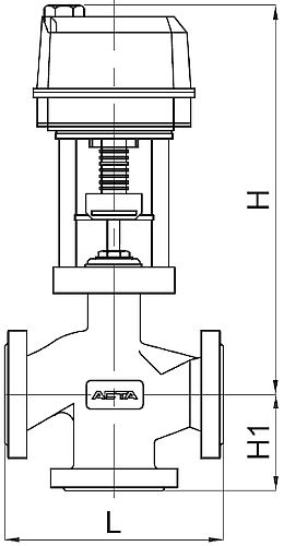 Клапан регулирующий трехходовой АСТА Р323 ТЕРМОКОМПАКТ Ду65 Ру16 с электроприводом ЭПР 1.8 кН 220B (3-х поз. сигнал)