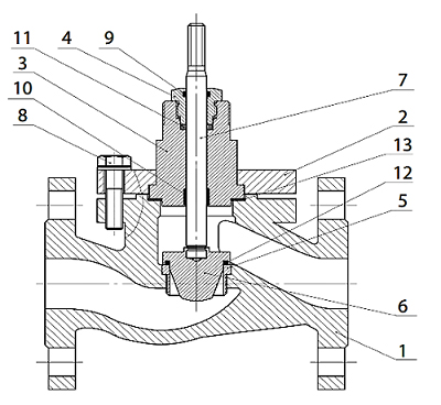 Клапан регулирующий АСТА Р213 ТЕРМОКОМПАКТ Ду50 Ру16, уплотнение - PTFE,  с электроприводом ЭПА 2.7 кН 220В (4-20 мА)