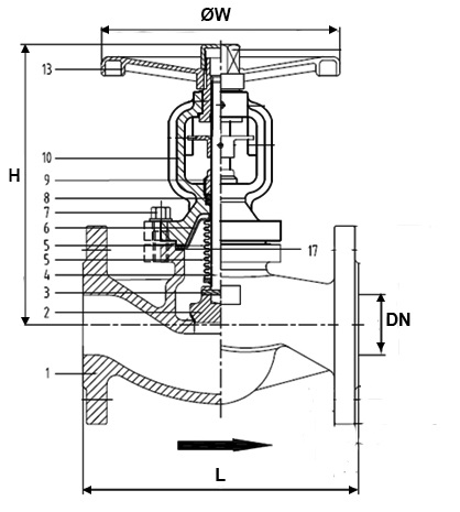 Клапан запорный сильфонный АСТА В333 Ду25 Ру40, стальной, фланцевый, уплотнение - METAL-METAL, Tмакс=400°С