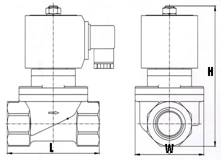Клапан электромагнитный соленоидный двухходовой DN.ru-DHF21-CP (НЗ) Ду50 (2 дюйм) Ру6 корпус - ПСХ-ЛС с антикоррозийным покрытием, уплотнение - VITON, резьба G, с катушкой 24В