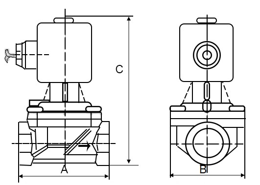 Клапан электромагнитный соленоидный двухходовой DN.ru-VS2W-701 P-Z-NC Ду8-4 (1/4 дюйм) Ру10 с нулевым перепадом давления, нормально закрытый, корпус - сталь 304, уплотнение - PTFE, резьба G, с катушкой YS-018 24В