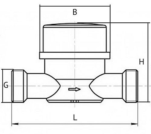 Счетчик холодной воды ЭКОМЕРА ЭМСК Ду20 Ру16 крыльчатый, одноструйный, мокроходный, с глицерином, резьбовой, L=190 мм, до 40°С, с КМЧ