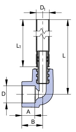 Угольник Ekoplastik SKORP Дн20 L=720mm, угол - 90°, для подключения к радиатору, тип присоединения - внутренняя пайка, цвет - серый