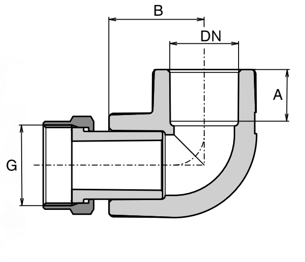 Угольники PP-RCT переходные Ekoplastik SKOM Дн20 Ру25  с накидной гайкой, тип присоединения - внутренняя резьба/пайка, угол - 90°, цвет - серый