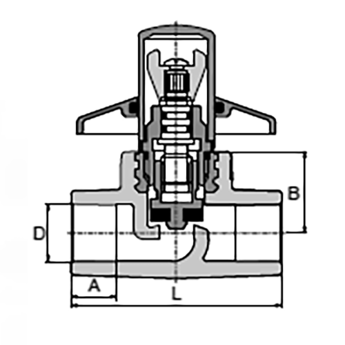 Вентиль Ekoplastik Дн20 Ру25 проходной под штукатурку с металлической крышкой, под приварку, корпус - полипропилен