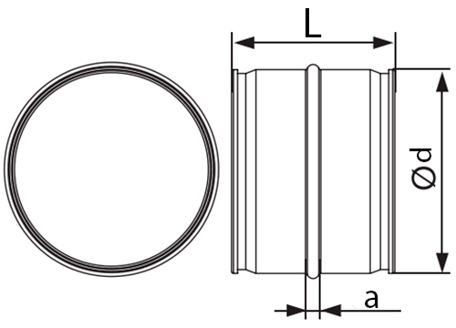 Соединители ERA PRO ПЦ D100-150 круглые, стальные из оцинкованной стали, безопасные края для соединения воздуховодов