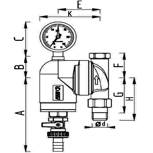 Фильтр сетчатый FAR FA 39A6 1/2” Ду15 Ру25 ВР-НР, латунный, размер фильтрующей сетки 300 мкм, с манометром, хромированный с поворотным соединением