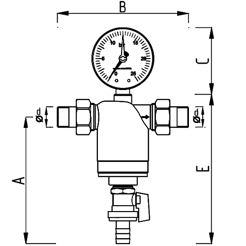 Фильтр сетчатый FAR FA 3944 1” Ду25 Ру25 НР-НР, латунный, размер фильтрующей сетки 300 мкм, с манометром, хромированный