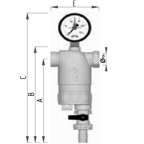 Фильтр сетчатый FAR FA 39F8 1/2” Ду15 Ру25 ВР-ВР, латунный, размер фильтрующей сетки 300 мкм, с манометром, хромированный с магнитной вставкой