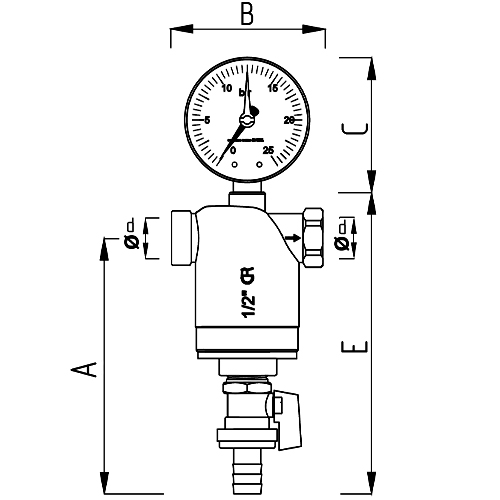 Фильтр сетчатый FAR FA 3948 1/2” Ду15 Ру25 ВР-ВР, латунный, размер фильтрующей сетки 100 мкм, с манометром, хромированный