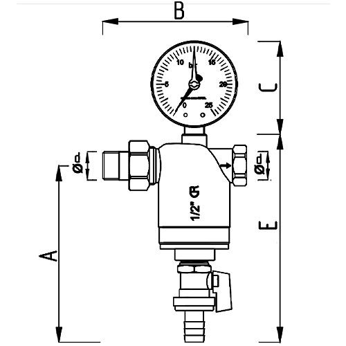 Фильтр сетчатый FAR FA 3946 1/2” Ду15 Ру25 НР-BР, латунный, размер фильтрующей сетки 300 мкм, с манометром, хромированный