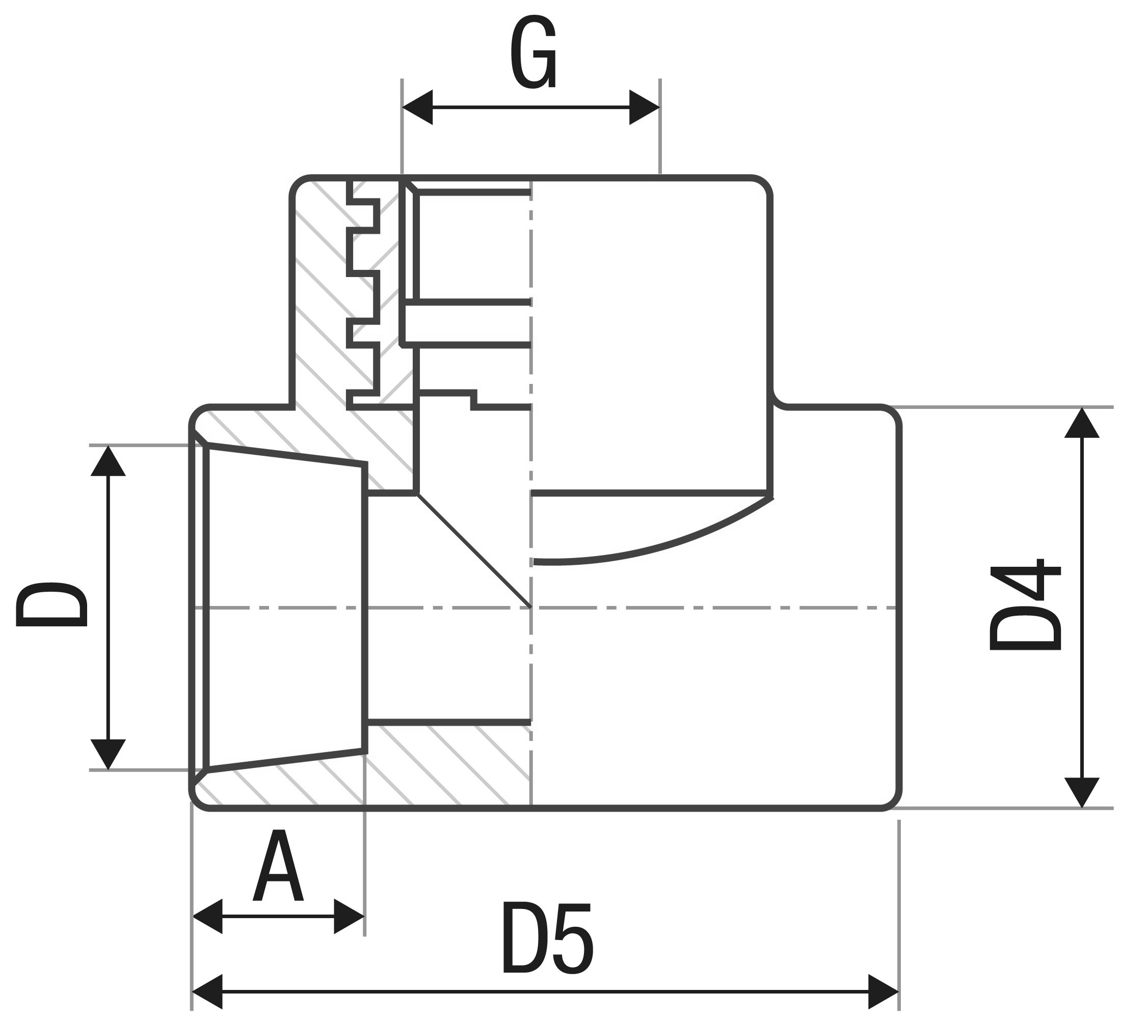 Тройник FV-Plast Дн32х1″ Ру10 комбинированный, присоединение - внутренняя резьба/пайка, полипропиленовый