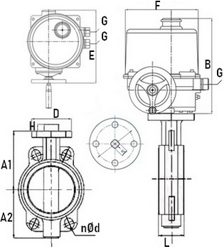 Затвор дисковый поворотный Genebre 2103 Ду250 Ру16 с взрывозащищенным электроприводом ГЗ-ОФВ-200/14(м), 220В