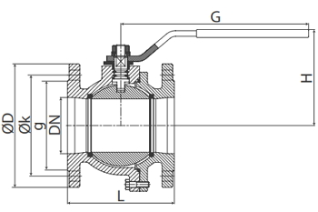 Эскиз Кран шаровой Giacomini R740F Ду40 Ру16 полнопроходной, фланцевый, чугунный (R740FLY004)