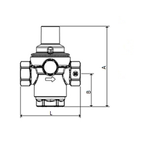 Эскиз Клапан подпиточный Giacomini R150Y 1/2″ Ду15 Ру10 внутренняя резьба, латунный, поршневой, с выходом под манометром и обратным клапаном, Рн = 0,5 - 3 бар (R150Y103)