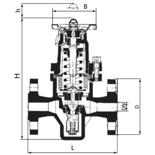 Регулятор давления после себя Гранрег КАТ41F Ду20 Ру25, диапазон рабочих давлений 1.4-4 бар, тип присоединения-фланцевый