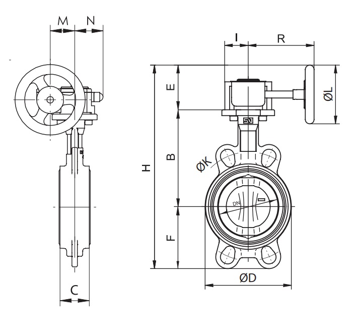 Затвор дисковый Гранвэл ЗПТС-FLN(W)-3-700-MDV-HT Ду700 Ру16 поворотный чугунный, межфланцевый, с чугунным диском и редуктором