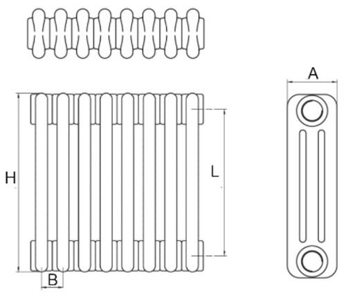 Радиатор стальной трубчатый IRSAP Tesi 3 высота 2000 мм, 12 секций, теплоотдача 2857 Вт, присоединение G1/2″, нижнее подключение - термостат снизу T26, цвет - песочное печенье