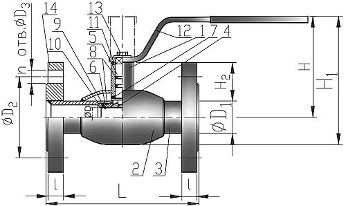 Кран шаровой КВО-АРМ серия 11 Ду20 Ру25 фланцевый цельносварной, стандартный проход, управление ручка-рычаг, корпус – углеродистая сталь