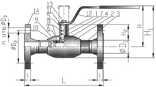 Кран шаровой КВО-АРМ серия 11 Ду500 Ру40 фланцевый цельносварной, стандартный проход, управление ручка-рычаг, корпус – углеродистая сталь