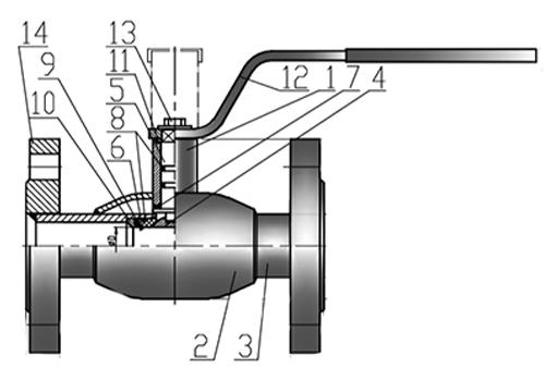 Кран шаровый КВО-АРМ серия 12 Ду32 Ру16 фланцевый цельносварной, полный проход, управление ручка-рычаг, корпус – углеродистая сталь