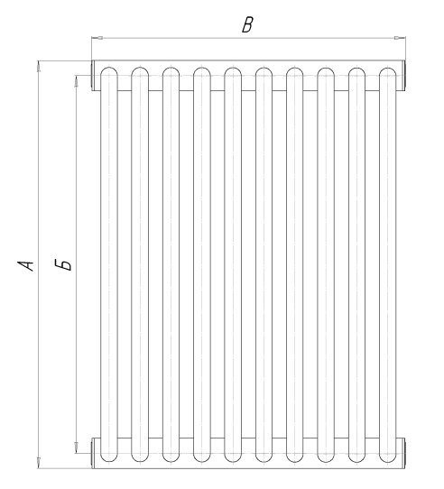 Радиатор трубчатый КЗТО РС 2-1750-10, правое нижнее подключение G1/2, 10 секций, без термостатического клапана
