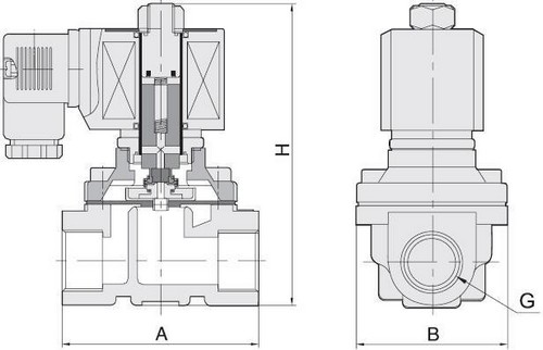 Эскиз Клапан электромагнитный Smart SM-5564 G 1″ Ду25 Ру10 резьбовой, прямого действия, нормально открытый, латунный, уплотнение FKM, AC 24V