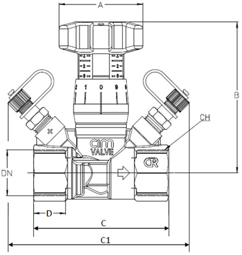 Клапан балансировочный MVI BL.210 1/2″ Ду15 Ру25 ручной, муфтовый, латунный, внутренняя резьба