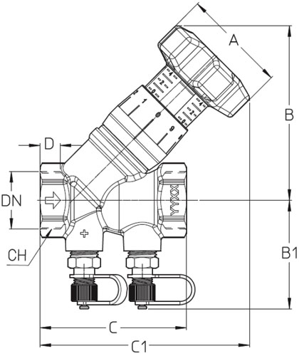 Клапан балансировочный MVI BL.220 3/4″ Ду20 Ру25 ручной, муфтовый, латунный, внутренняя резьба, с наклонным штоком