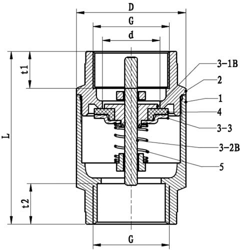 Клапан обратный MVI CV.425 1/2″ Ду15 Ру25 муфтовый, одностворчатый, горизонтальный, усиленный, латунный золотник, внутренняя резьба