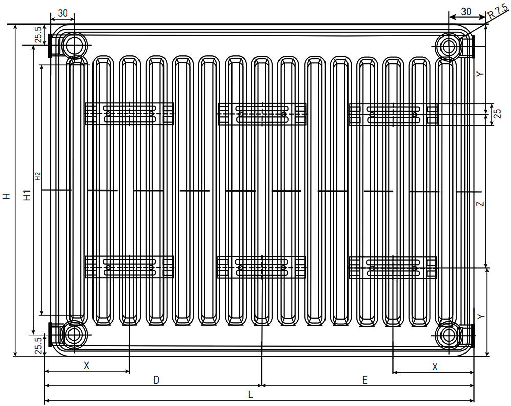 Радиатор стальной панельный Oasis Pro PB 10-3 300x1900 мм настенный, теплоотдача - 1073 Вт, присоединение резьбовое - 1/2″, подключение - боковое, белый