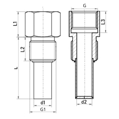Гильза для термометра Росма БТ серии 220, Китай, L=100 Дн14 Ру250, нержавеющая сталь, внутренняя/наружная резьба G1/2″–G1/2″