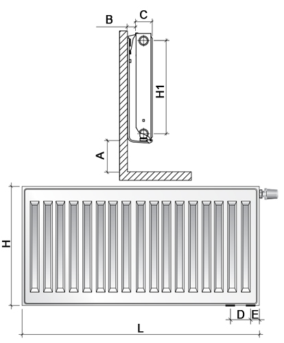 Радиатор панельный стальной Royal Thermo VENTIL COMPACT VC22-500-1900 Noir Sable, нижнее и боковое подключение, универсальное
