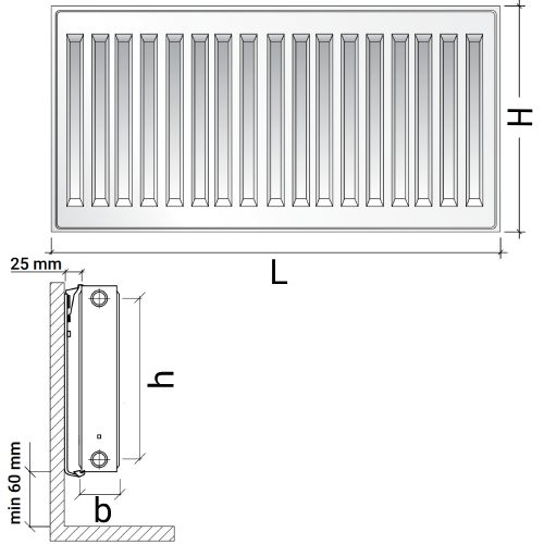Радиаторы панельные Royal Thermo COMPACT C22-300 RAL9016 0.5588-4.191 кВт настенные, длина 400 – 3000 мм, присоединение резьбовое - 1/2″, подключение - боковое, универсальное, стальные, цвет – белый